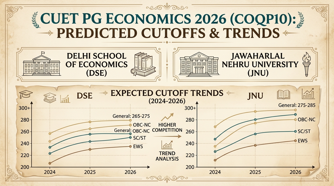 Illustration for CUET PG Economics 2026 Cutoff Breakdown: DSE (245+), JNU Deprivation Points & Category Ranks