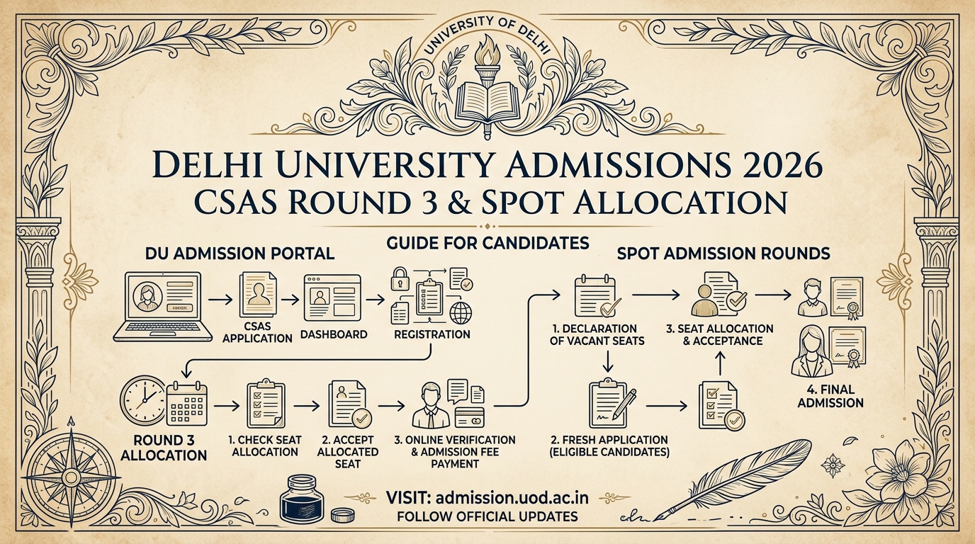 Illustration for DU CSAS Round 3 & Spot Admission 2026: Vacant Seats, Tie-Breaking Rules & Registration Masterclass